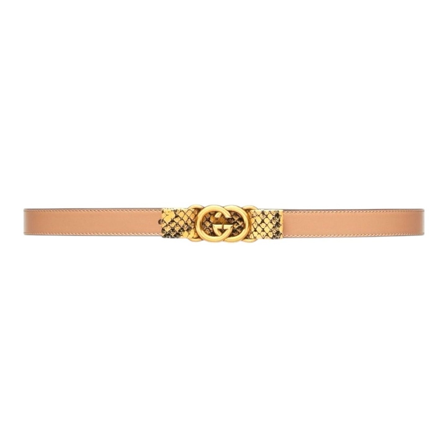 NWT & Box Gucci Beige Leather Belt with Python-Wrapped Interlocking G Buckle