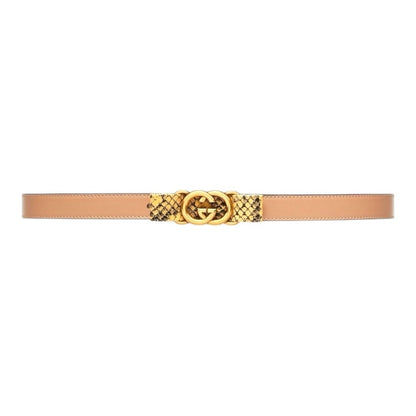NWT & Box Gucci Beige Leather Belt with Python-Wrapped Interlocking G Buckle