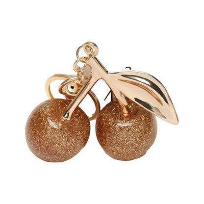 Champagne Gold Glitter Cherry Bag Charm Keychain | Sparkly Cherry Purse Charm
