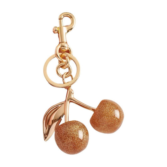 Champagne Gold Glitter Cherry Bag Charm Keychain | Sparkly Cherry Purse Charm