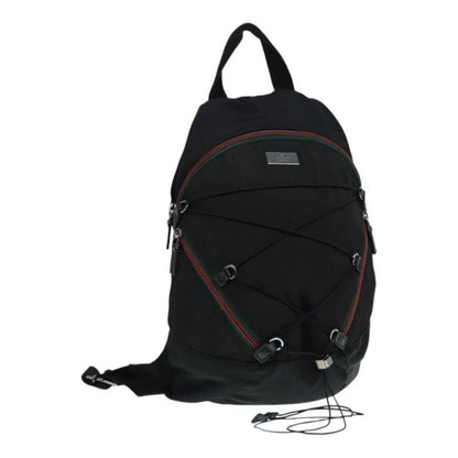 Authentic Gucci Sherry Line Web Nylon Backpack Black Green Red Stripe