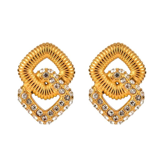 Vienna Links Pearl or Crystal 18k Gold Plated Stainless Steel Earrings