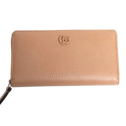 Like New Gucci GG Marmont Zip-Around Wallet – Beige Pebbled Leather