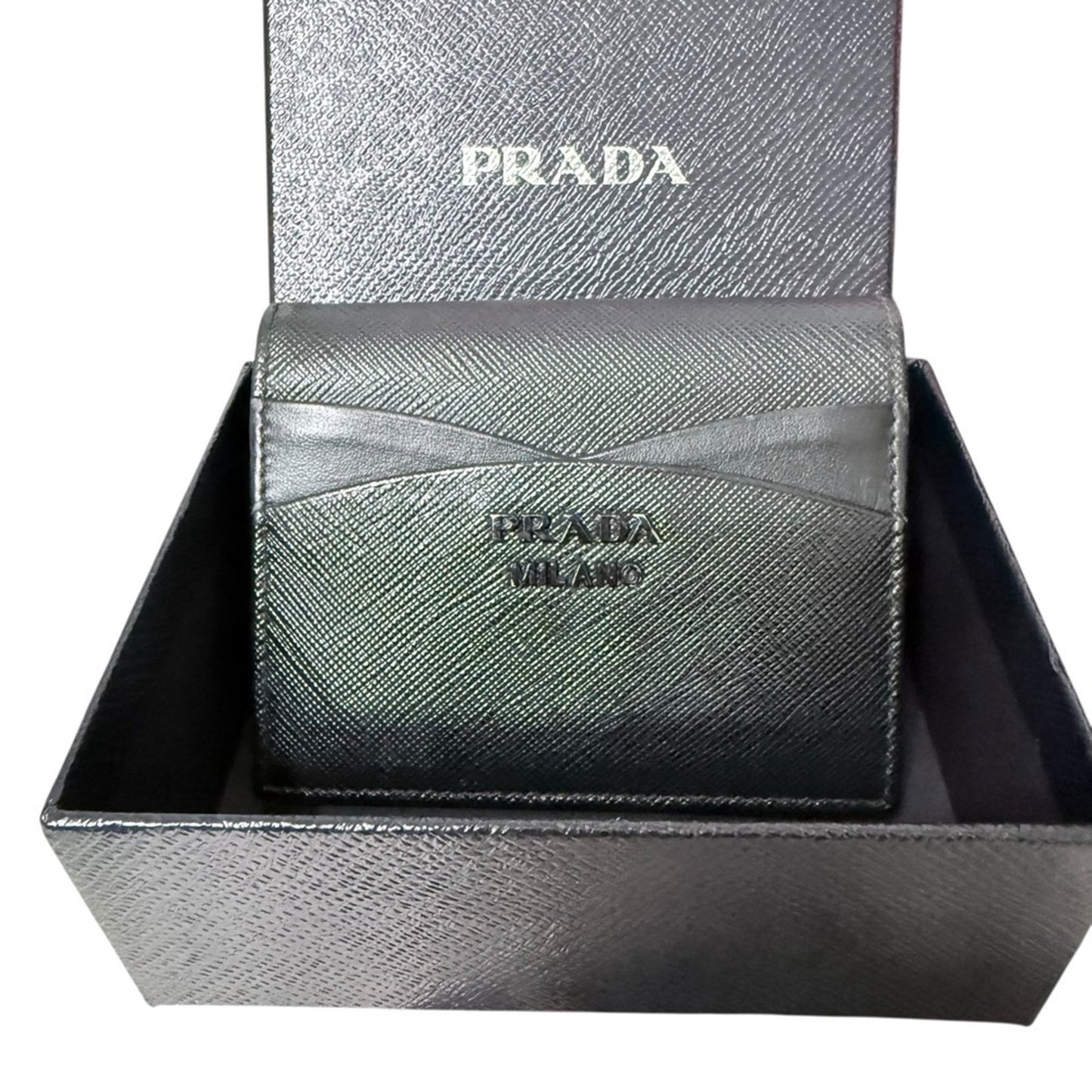 Authentic NWOT Prada Black Saffiano Leather Monochrome Compact Wallet w/ Box