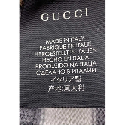 NWT & Box Gucci New Port Web Stripe Knit 100% Wool Beanie Hat Gray & White