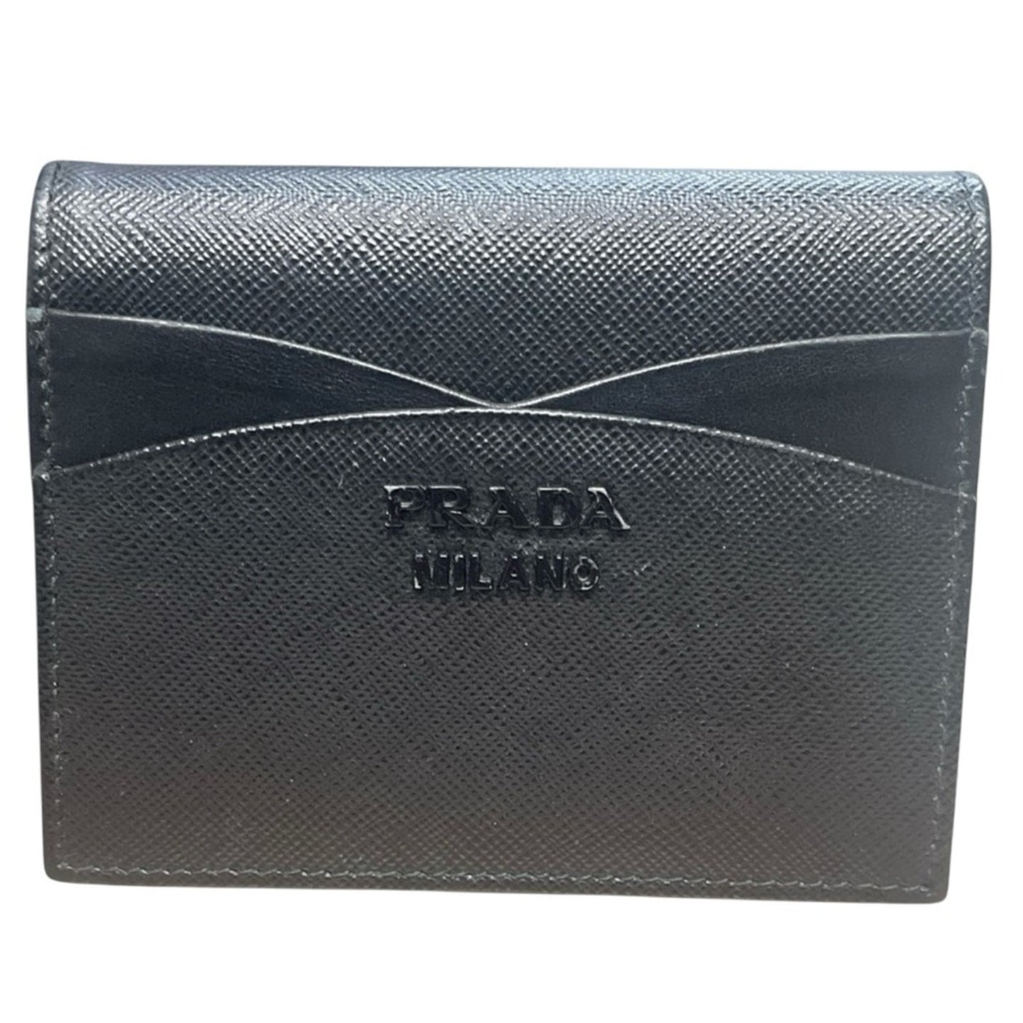 Authentic NWOT Prada Black Saffiano Leather Monochrome Compact Wallet w/ Box