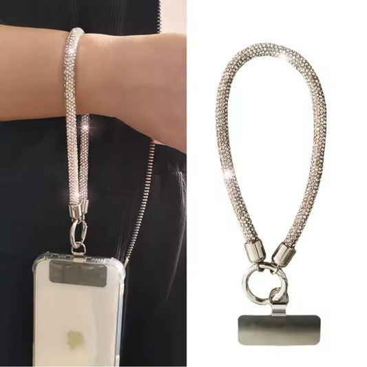 Silver Crystal Sparkle Rhinestone Phone Wrist Lanyard | Hands-Free Phone Charm