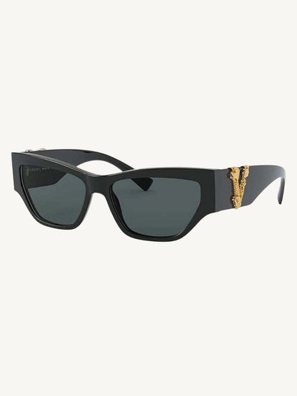 Versace VE4383 Black Cat Eye Sunglasses — Gold Barocco V — New Full Set