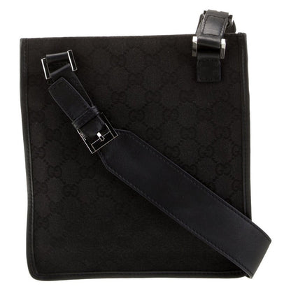 Gucci Black GG Canvas Crossbody Bag Unisex Italian Classic Silver Hardware