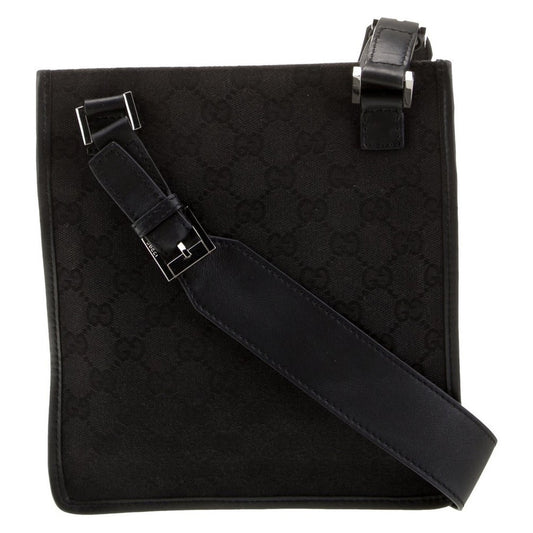 Gucci Black GG Canvas Crossbody Bag Unisex Italian Classic Silver Hardware