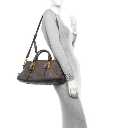 Prada Vitello Daino Leather Satchel in Elegant Taupe Gray –Timeless & Versatile