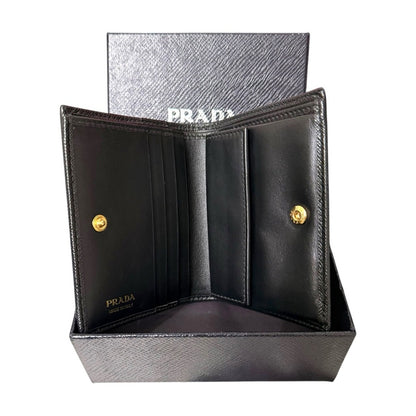 Authentic NWOT Prada Black Saffiano Leather Monochrome Compact Wallet w/ Box