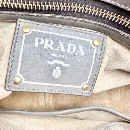 Prada Vitello Daino Leather Satchel in Elegant Taupe Gray –Timeless & Versatile
