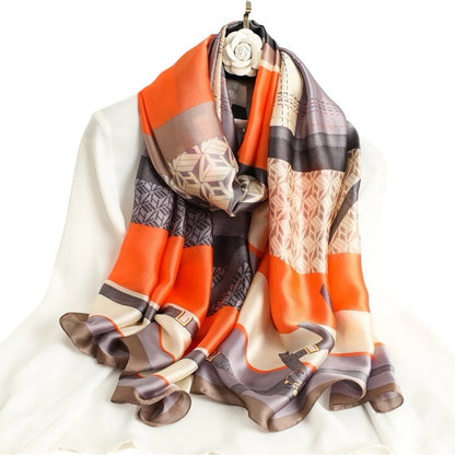 Purple & Charcoal Equestrian Silky Satin Scarf Shawl Wrap Oversized Lightweight