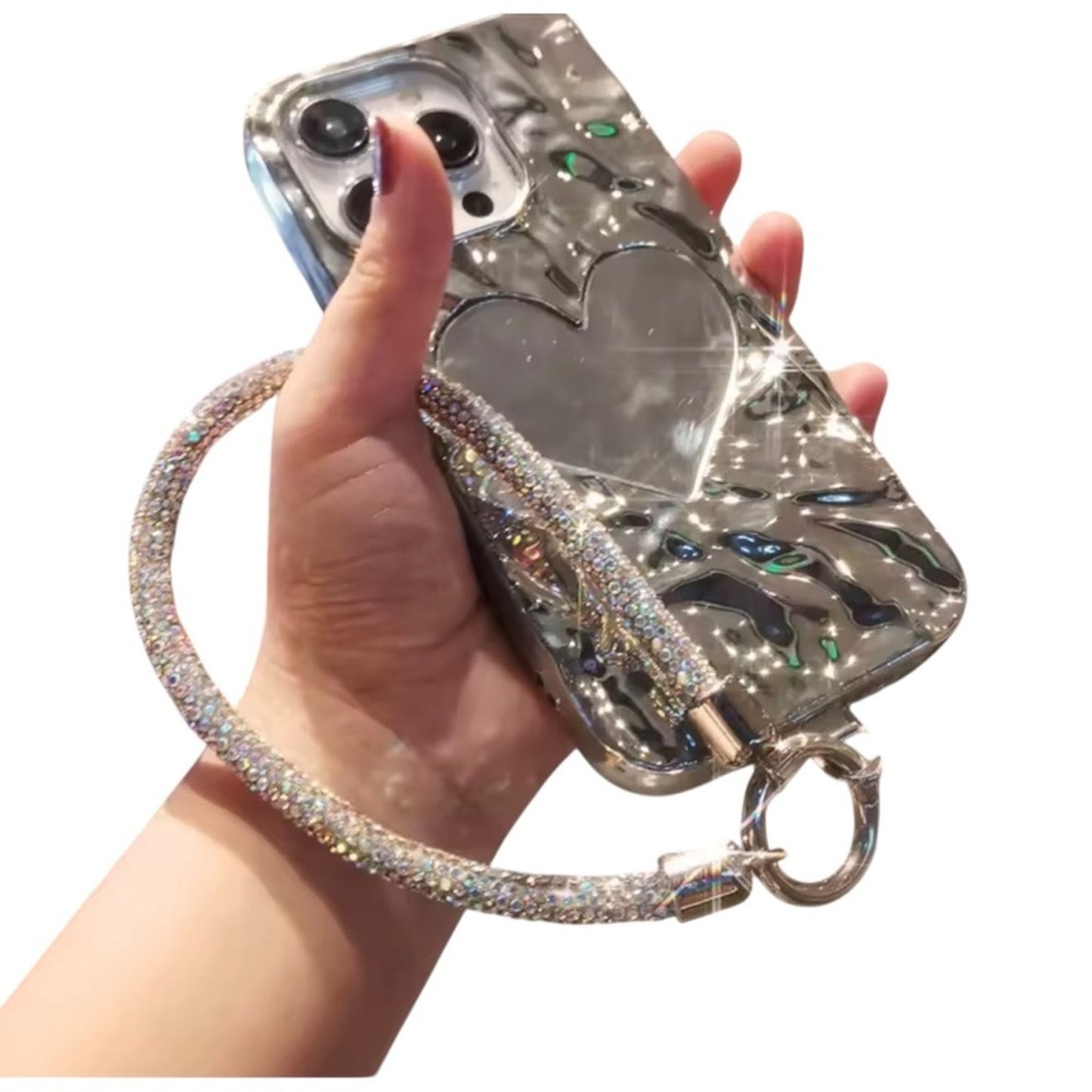 Silver Crystal Sparkle Rhinestone Phone Wrist Lanyard | Hands-Free Phone Charm