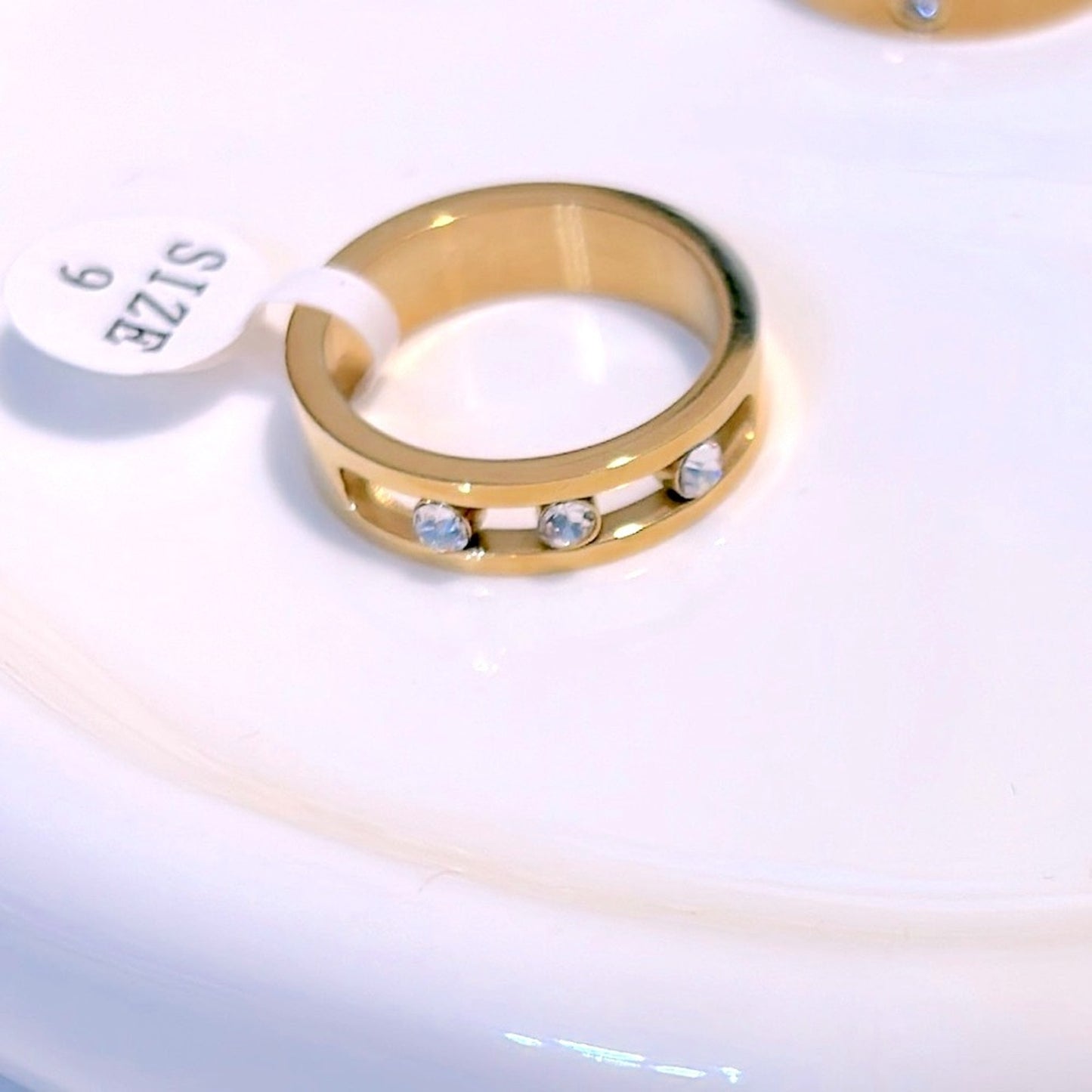 Gold Plated Stainless Steel Sparking CZ Ring