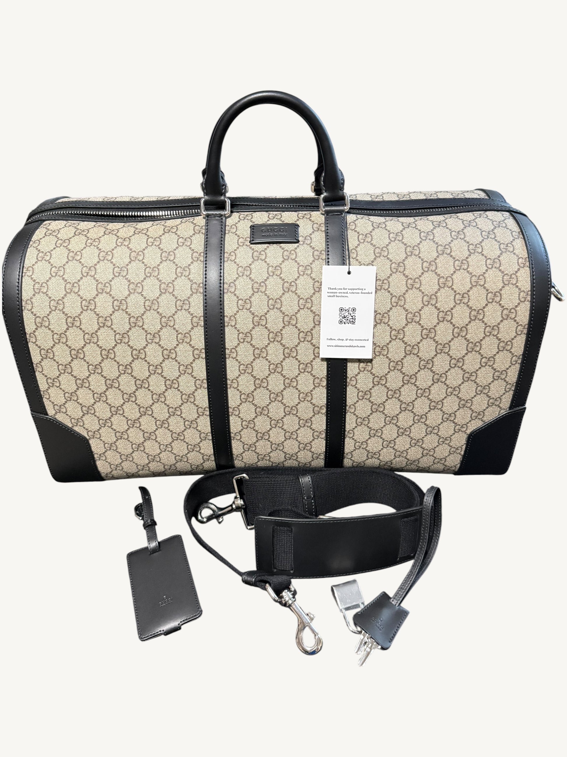 Gucci GG Supreme X-Large Travel Duffel Bag — Beige/Ebony — Brand New Full Set