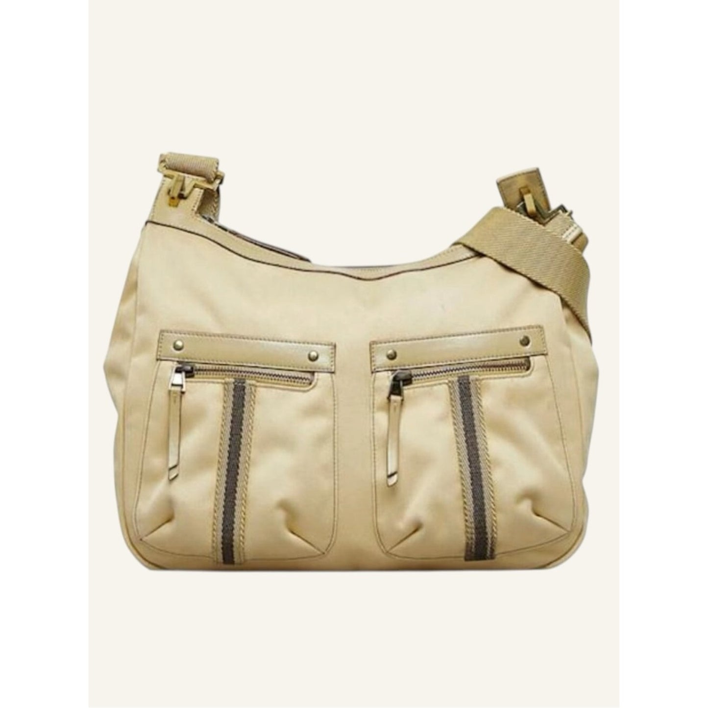 Gucci Sherry Line Beige Canvas Crossbody / Shoulder Hobo Bag Adjustable Strap