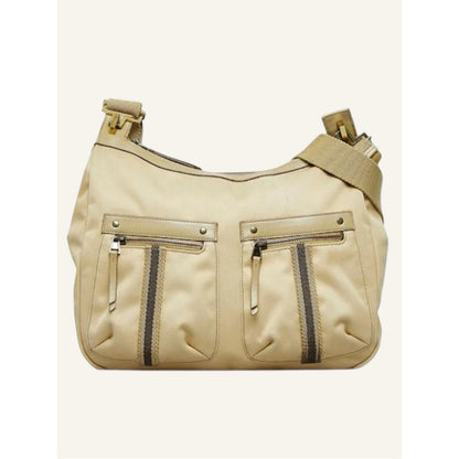 Gucci Sherry Line Beige Canvas Crossbody / Shoulder Hobo Bag Adjustable Strap