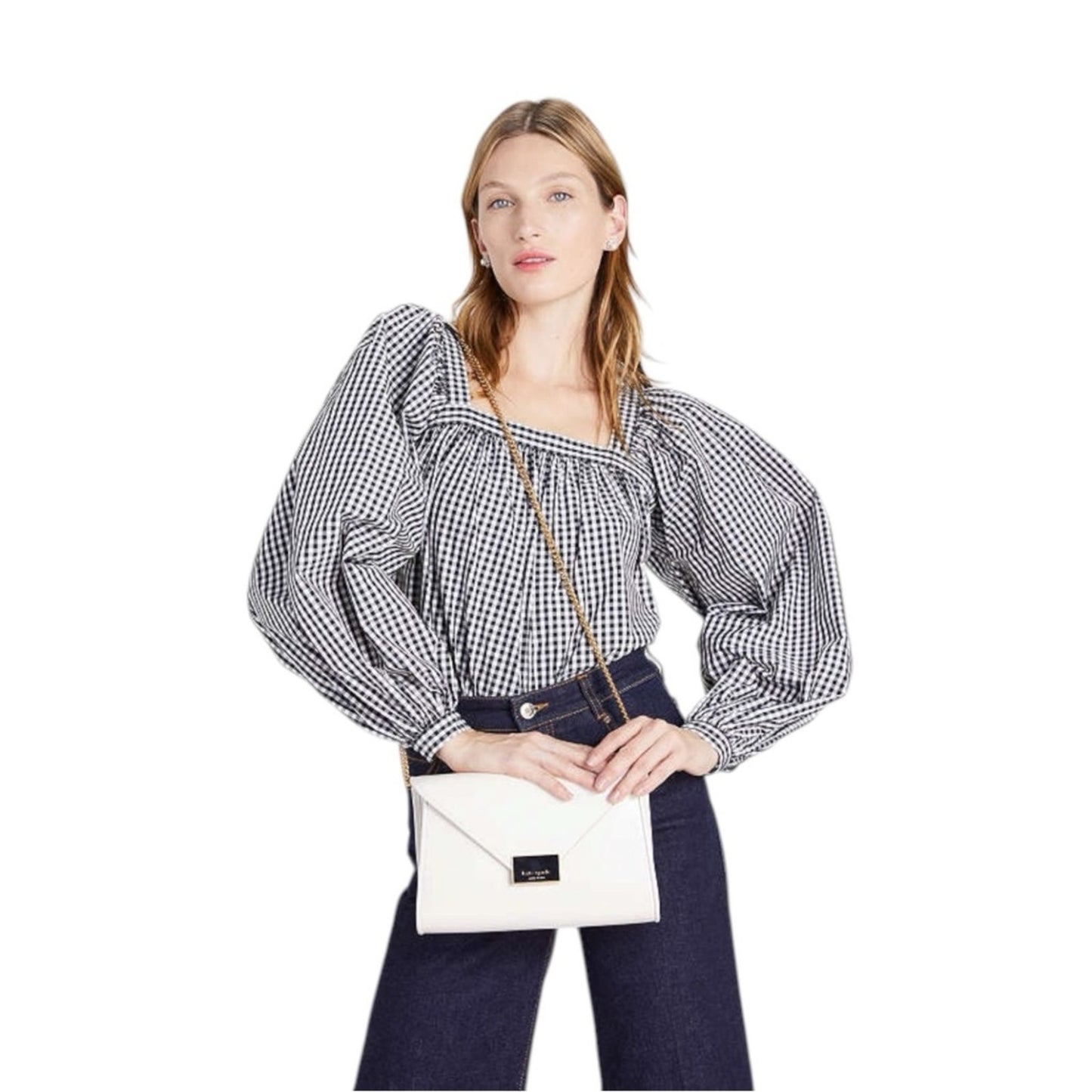 Kate Spade Beige / Off White Leather Envelope Convertible Clutch Crossbody