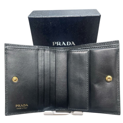 Authentic NWOT Prada Black Saffiano Leather Monochrome Compact Wallet w/ Box