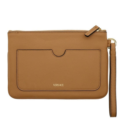 NWT Retail $1050 Versace Medusa Leather Wristlet Clutch – Tan
