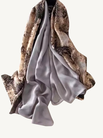 The Marrakech – Snake Print & Grey Colorblock Silky Satin Scarf Shawl Wrap