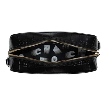 Marc Jacobs Flash Croc-Embossed Crossbody Bag Black Leather Gold Hardware