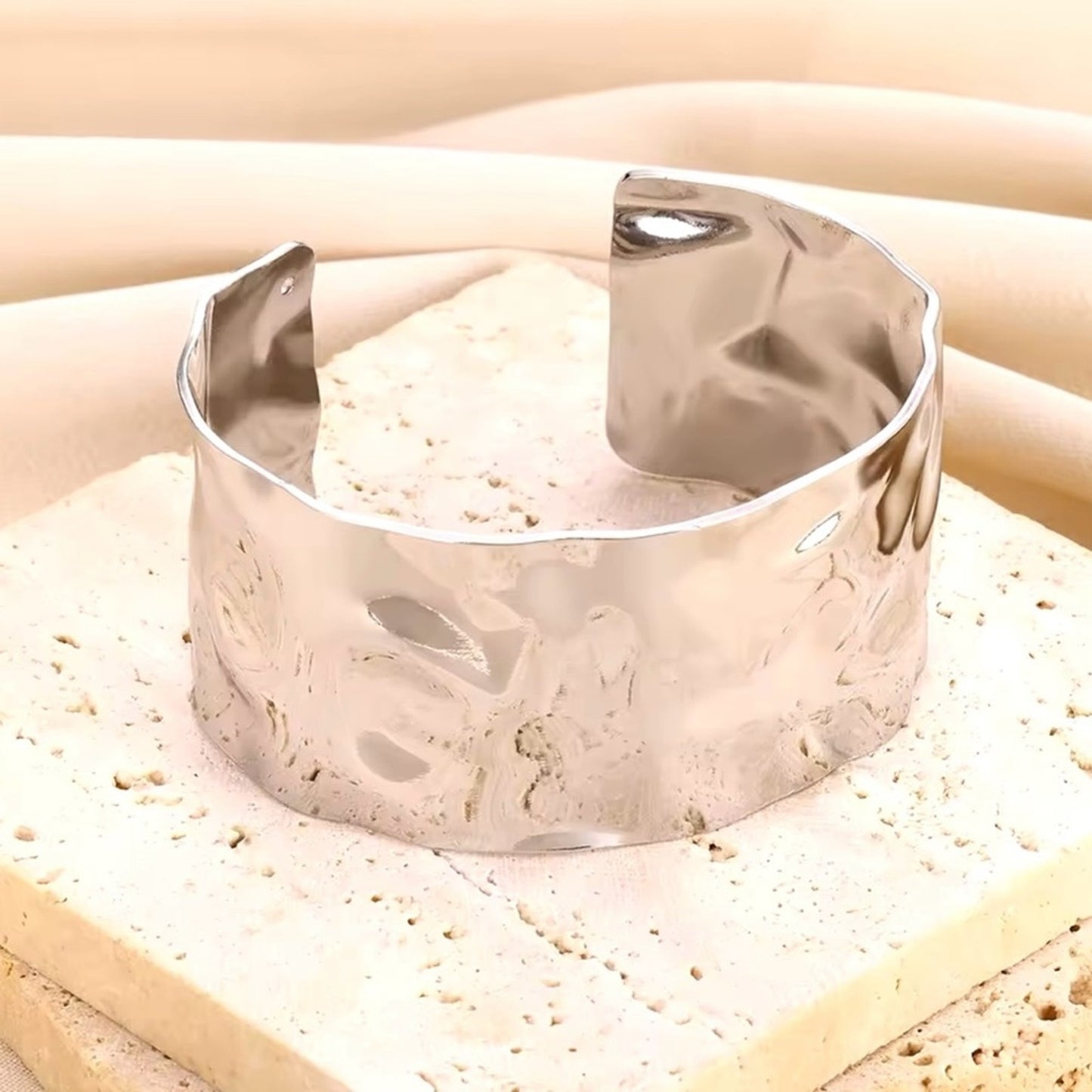 Santorini Cuff –18K Gold or Silver PVD Plated Stainless Steel Wide Cuff Bracelet