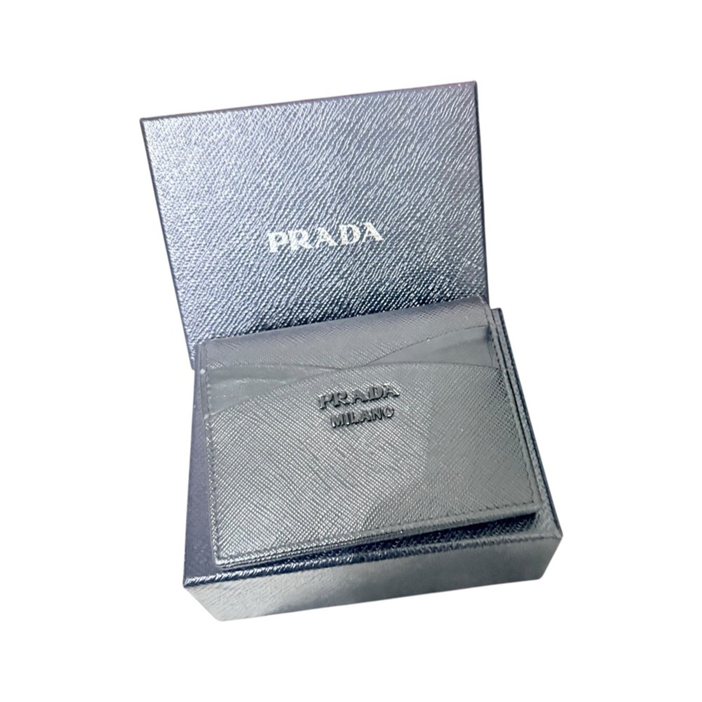 Authentic NWOT Prada Black Saffiano Leather Monochrome Compact Wallet w/ Box