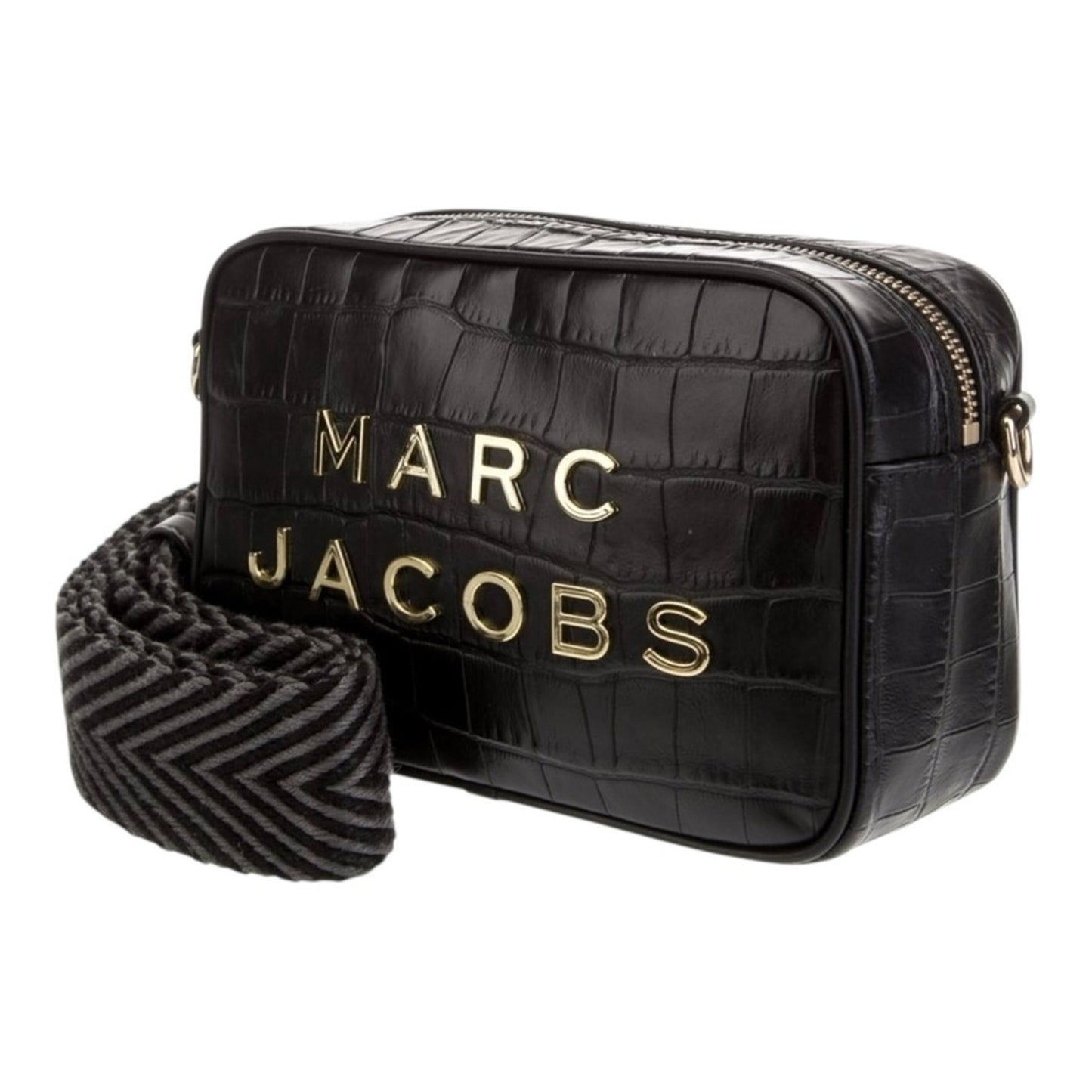 Marc Jacobs Flash Croc-Embossed Crossbody Bag Black Leather Gold Hardware