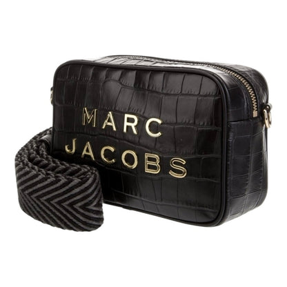 Marc Jacobs Flash Croc-Embossed Crossbody Bag Black Leather Gold Hardware
