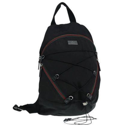 Authentic Gucci Sherry Line Web Nylon Backpack Black Green Red Stripe