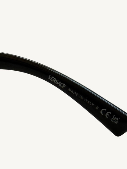 Versace VE4383 Black Cat Eye Sunglasses — Gold Barocco V — New Full Set