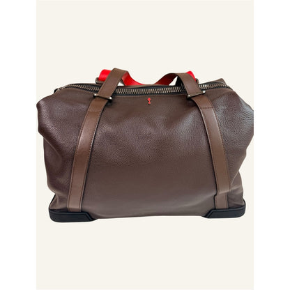 Christian Louboutin Bagdamon Boston Tote Brown Leather Crest Red Sole Travel Bag