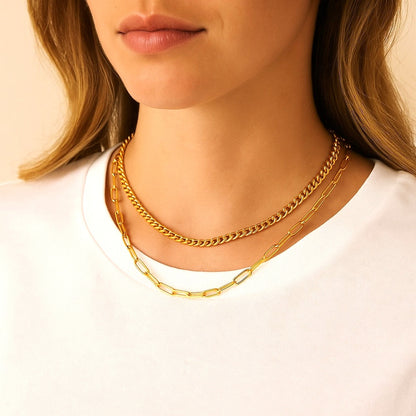 Layered Double Chain Necklace | 18k PVD Gold-Plated Stainless Steel