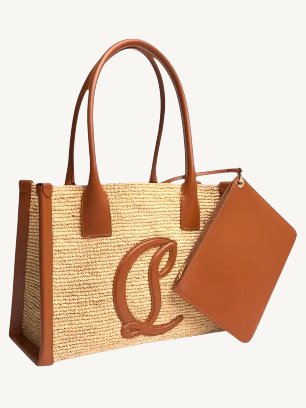 Christian Louboutin By My Side Large Tote interior showing scarlet-red lining and detachable leather pouch