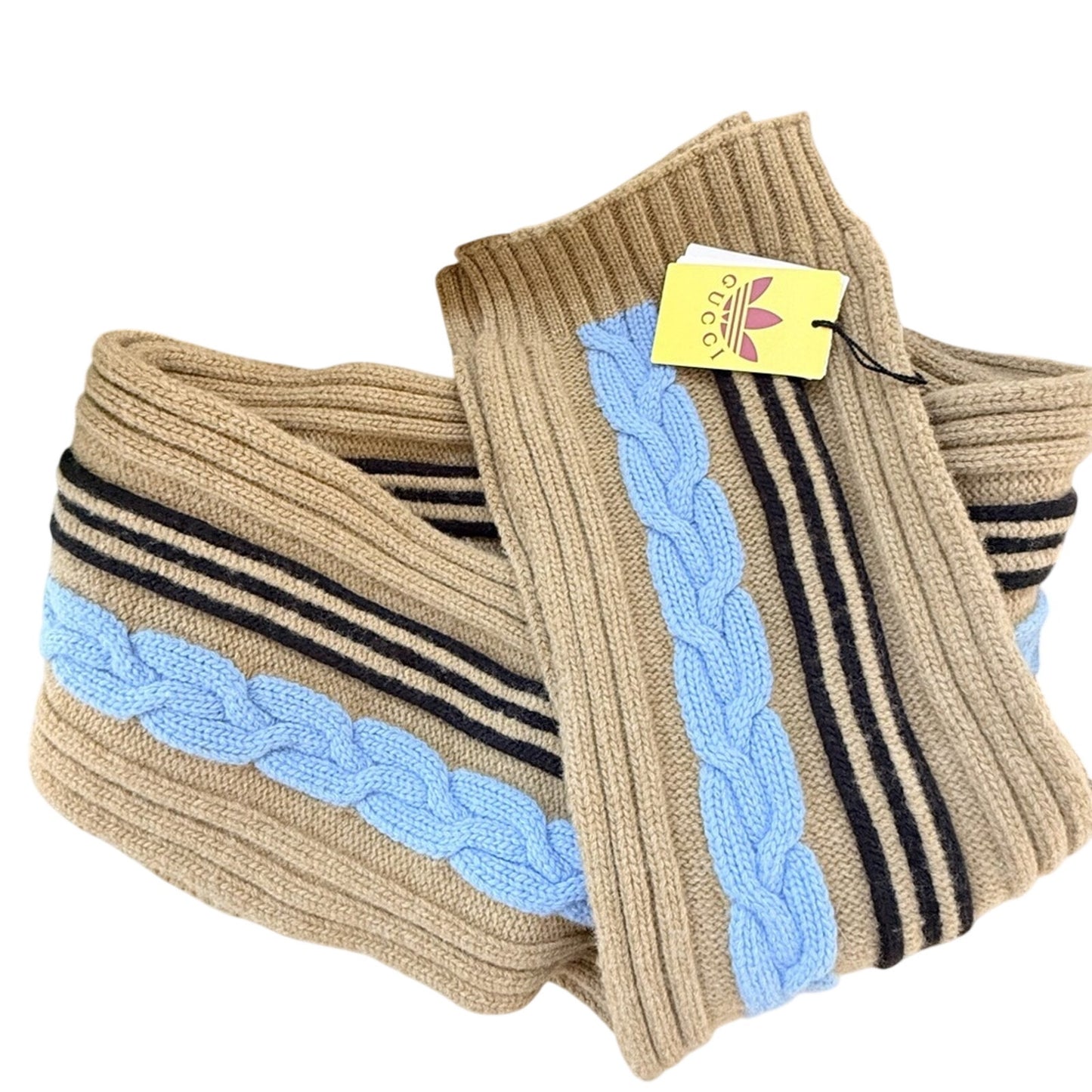 NWT Unisex Adidas x Gucci 100% Wool Cable Knit Extra Long Scarf | Made in Italy
