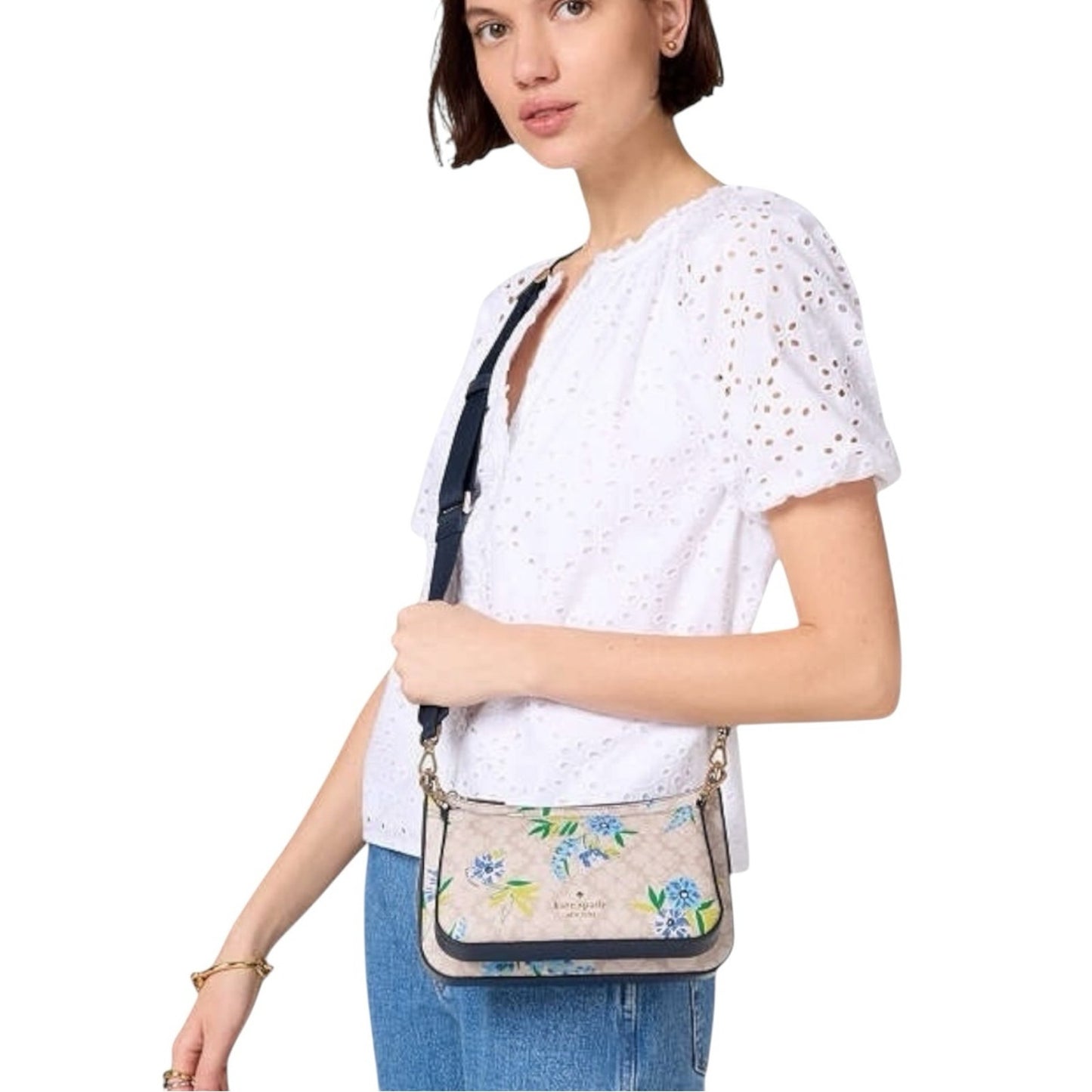 Kate Spade 2-in-1 Cream Blue Floral Convertible Crossbody Bag Set NWT $349 MSRP