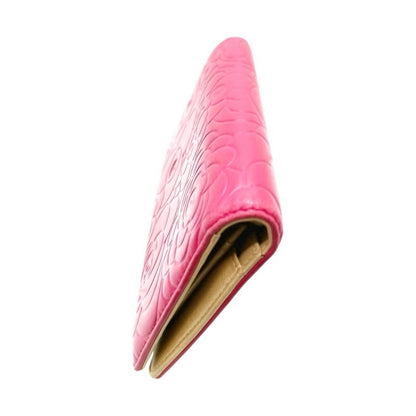 CHANEL Pink Camellia Embossed Long Bifold Leather Wallet