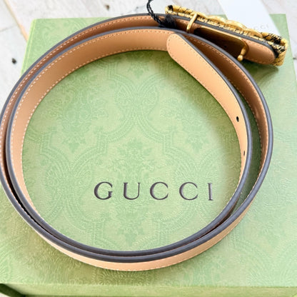 NWT & Box Gucci Beige Leather Belt with Python-Wrapped Interlocking G Buckle