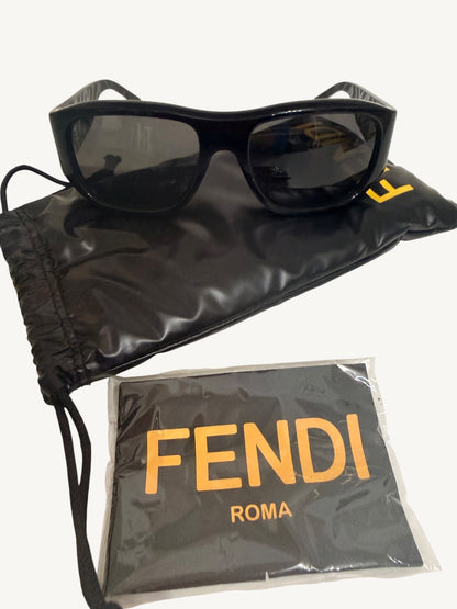 Fendi FE40117I Rectangle Sunglasses — Black Acetate / Smoke Lenses — New