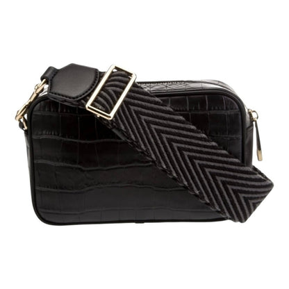 Marc Jacobs Flash Croc-Embossed Crossbody Bag Black Leather Gold Hardware