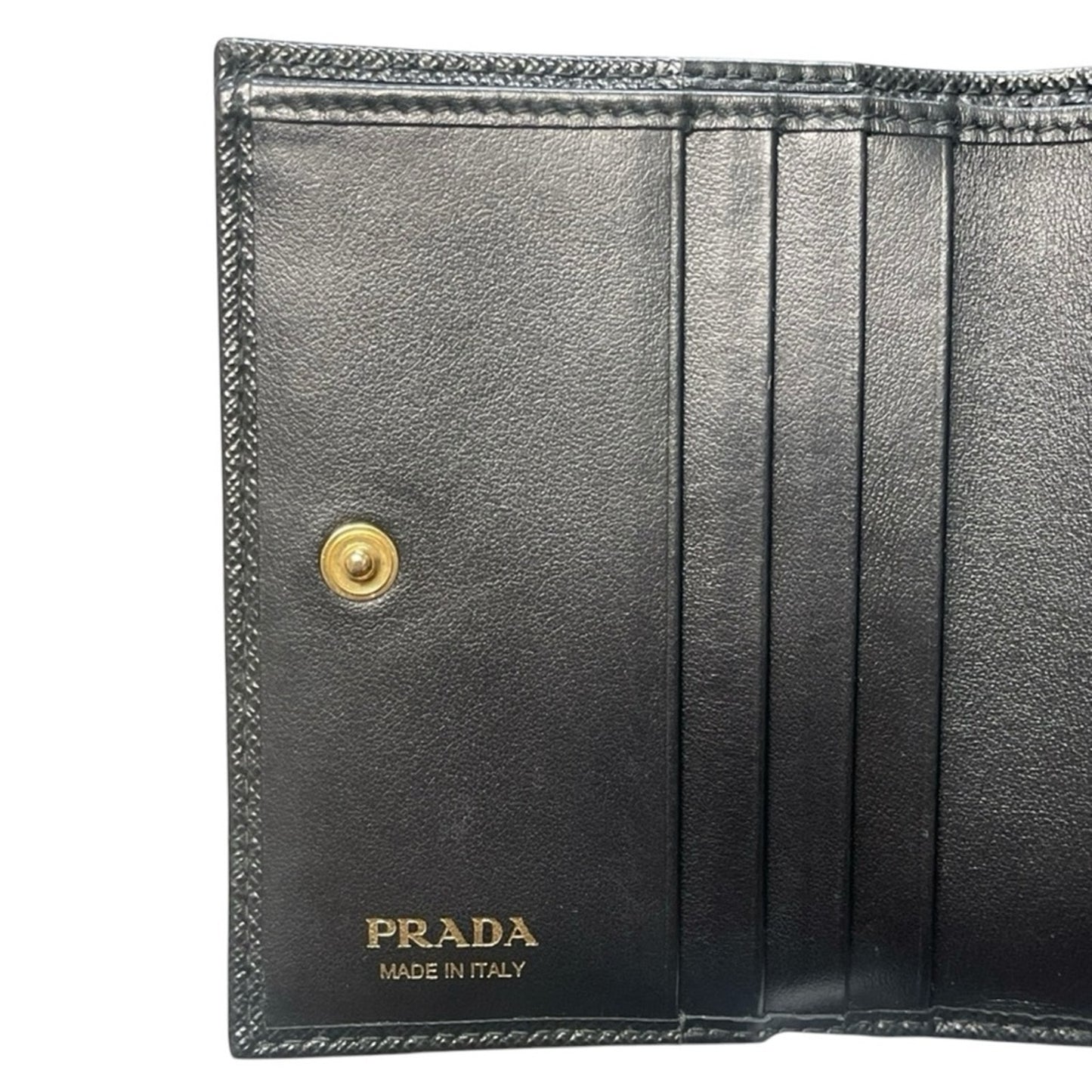 Authentic NWOT Prada Black Saffiano Leather Monochrome Compact Wallet w/ Box