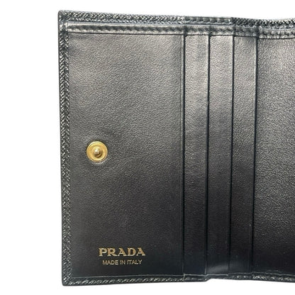 Authentic NWOT Prada Black Saffiano Leather Monochrome Compact Wallet w/ Box