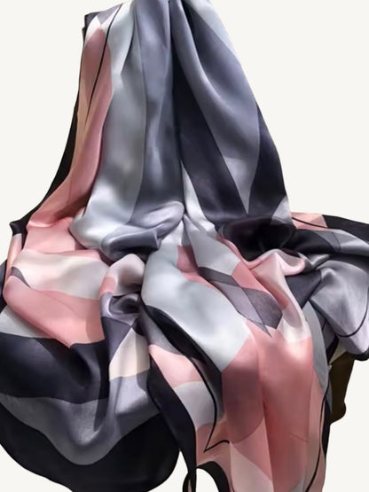 The Sintra – Pink Grey Geometric Silky Satin Scarf Shawl Wrap