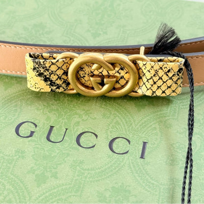 NWT & Box Gucci Beige Leather Belt with Python-Wrapped Interlocking G Buckle