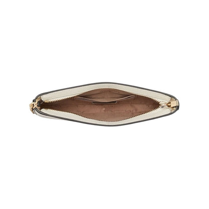 Kate Spade Cream & Tan Saffiano Leather & Gold Wristlet Pochette hand Bag NWT