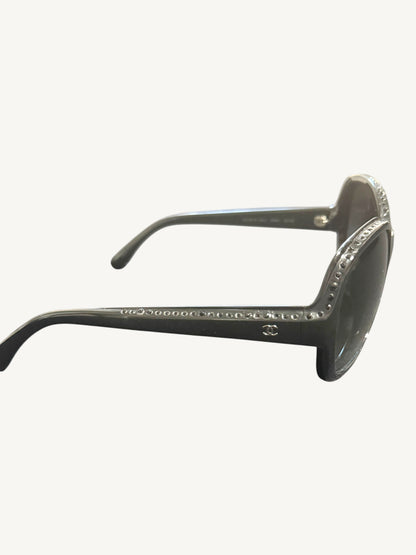 Chanel 40941 Crystal-Embellished Oversized Sunglasses — Black — Very Good Pre-Owned