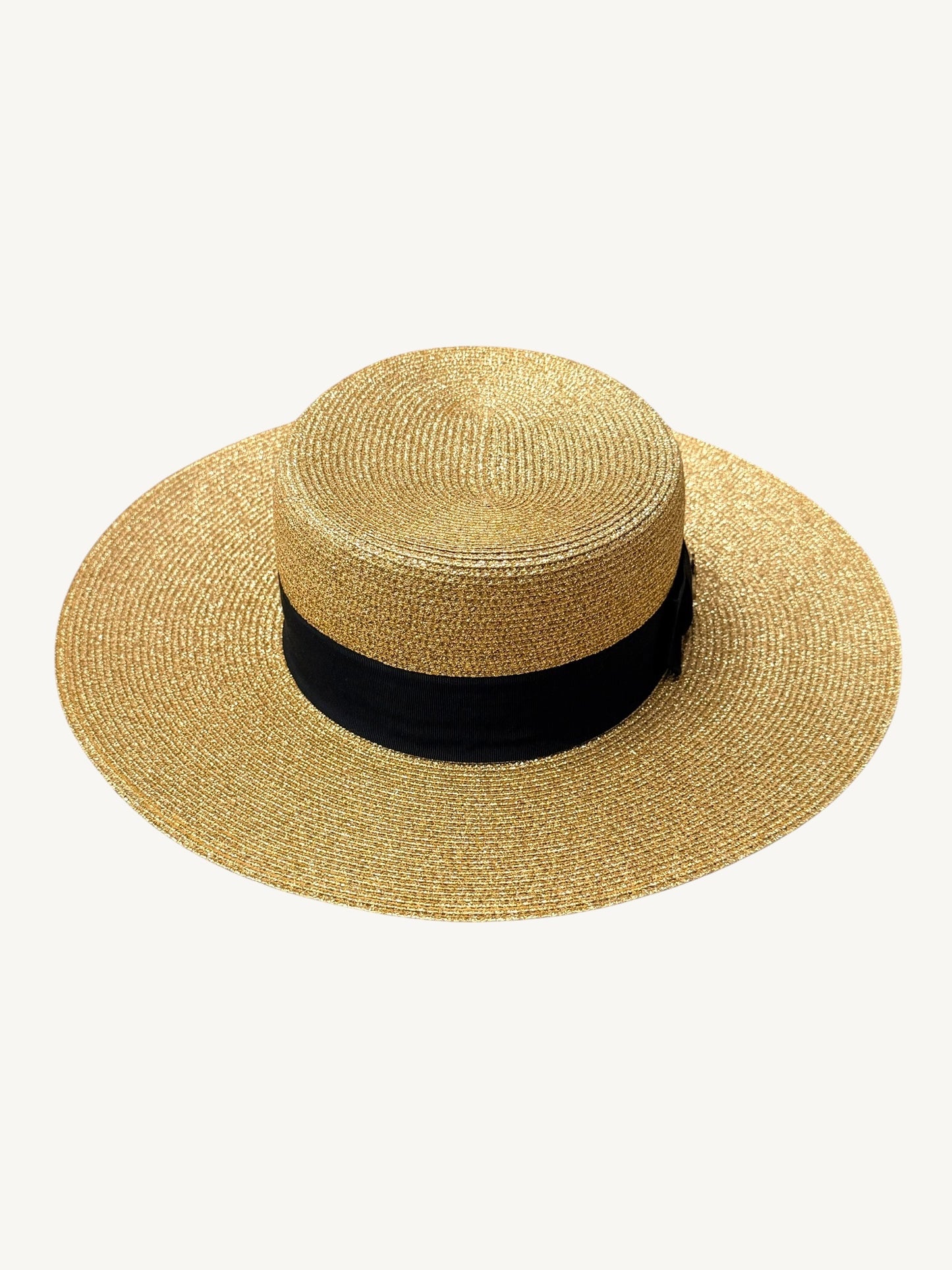 Gucci Bee Gold Metallic Lamé Boater Hat — Wide Brim Rare Silk Lining Variant| Alessandro Michele | Size 58